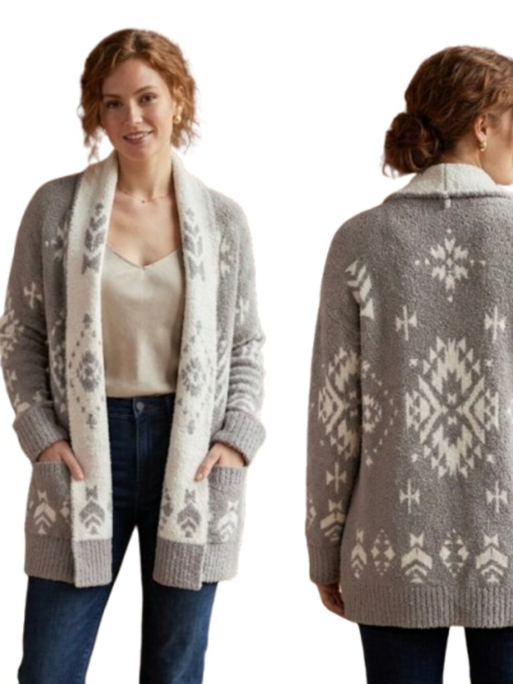 Knox Rose Southwestern Cardigan Sweater Greige XXL